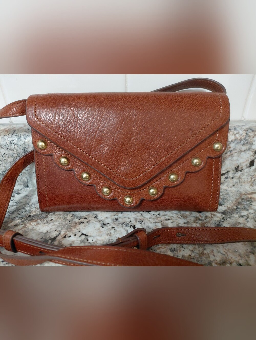 Lucky Brand Chestnut Brown Leather Studded Crossbody Purse